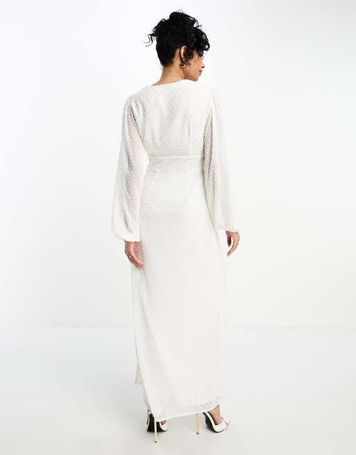 NA-KD balloon sleeve button front maxi dress in off white