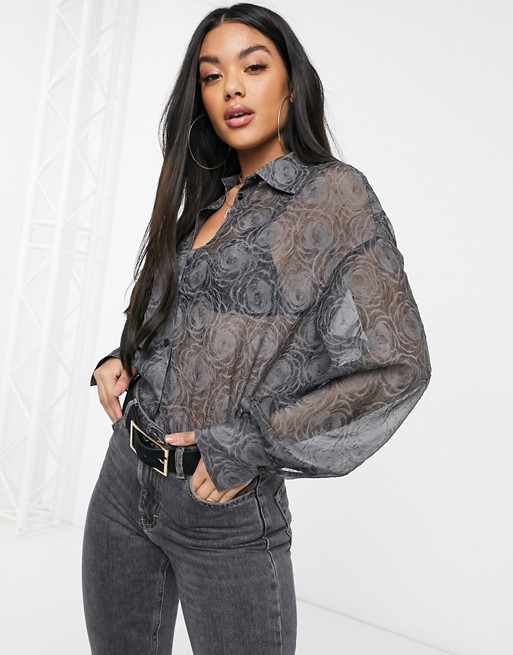 NA-KD balloon sleeve structured blouse in black