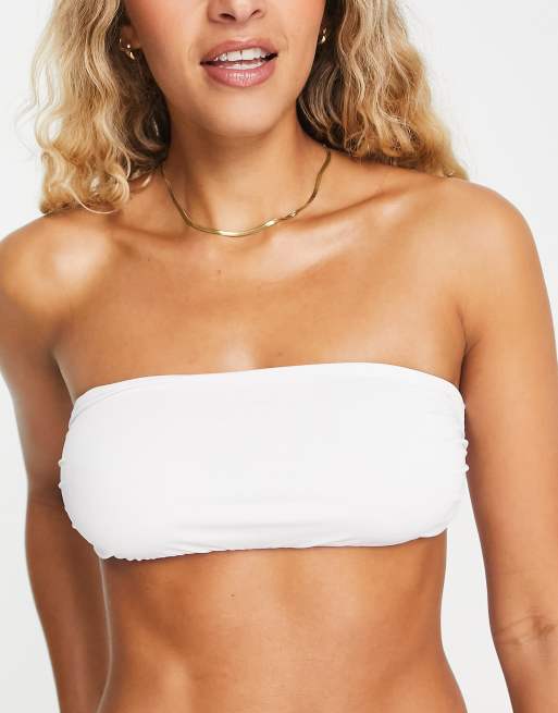 NA-KD bandeau bikini top in white ASOS
