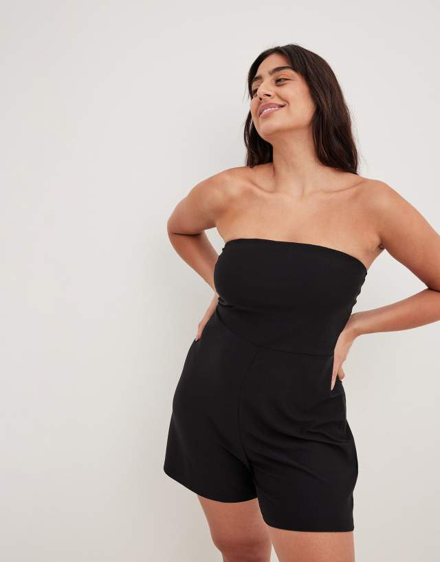 NA-KD - bandeau jersey playsuit in black