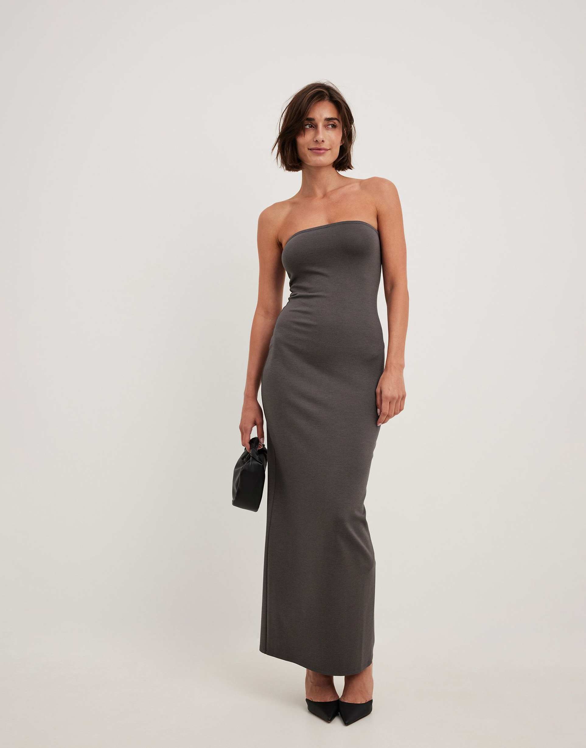 na-kd bandeau maxi dress in dark gray