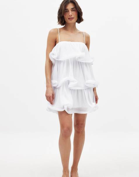 NA-KD – Bedrucktes Minikleid in Weiß mit Volant - view 1