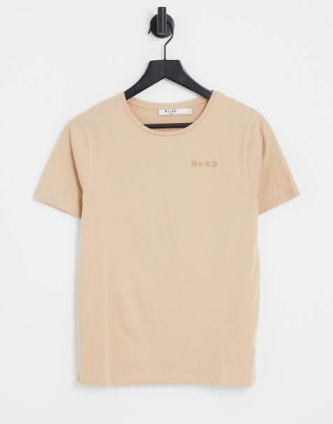 NA-KD – Beige t-shirt i oversize med logga av bomull - BEIGE - view 1