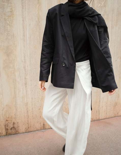 NA-KD Belt detailed wide trouser in offwhite - view 1