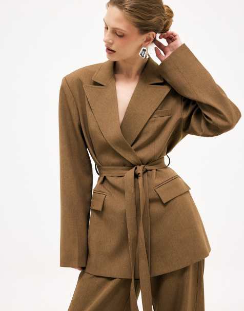 NA-KD Belted blazer in dark brown - view 1