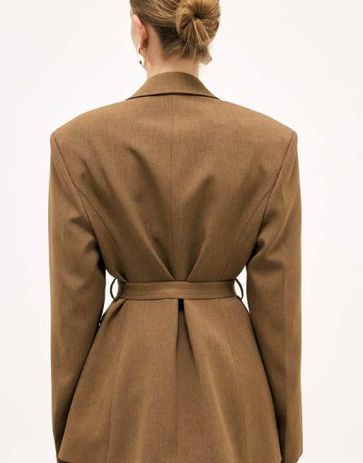 NA-KD Belted blazer in dark brown, 2 of 5