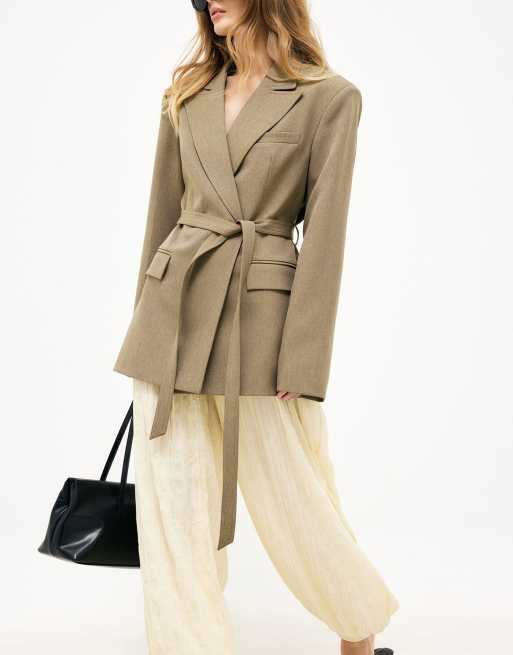 NA-KD Belted blazer in emerald green, 2 of 5