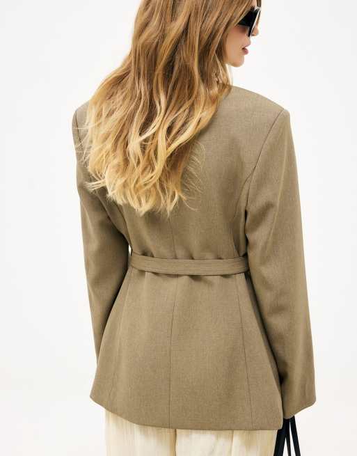 NA-KD Belted blazer in emerald green, 3 of 5