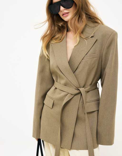 NA-KD Belted blazer in emerald green, 4 of 5