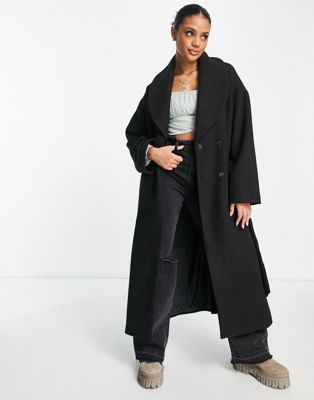 NA-KD belted coat with oversized pockets in black