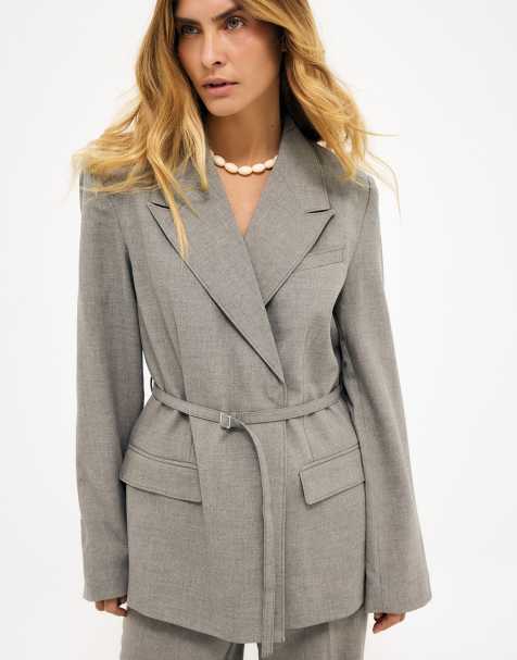 NA-KD Belted regular blazer in greige - view 1