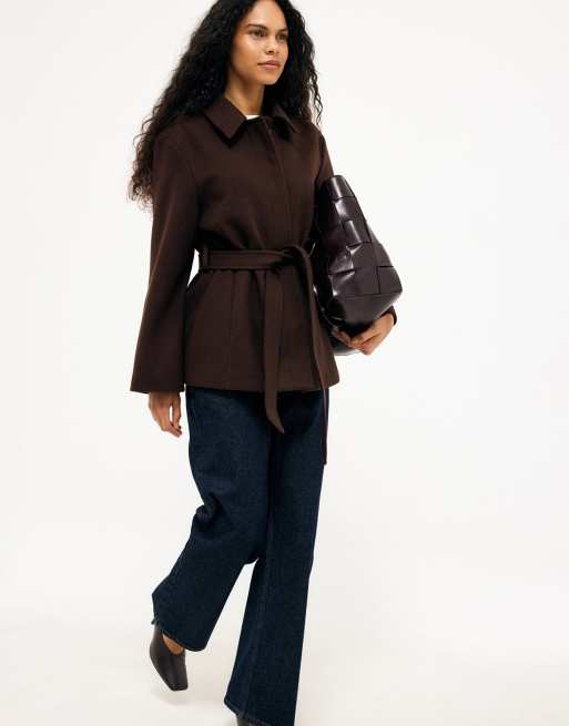 NA-KD Belted short coat in brown, 4 of 5