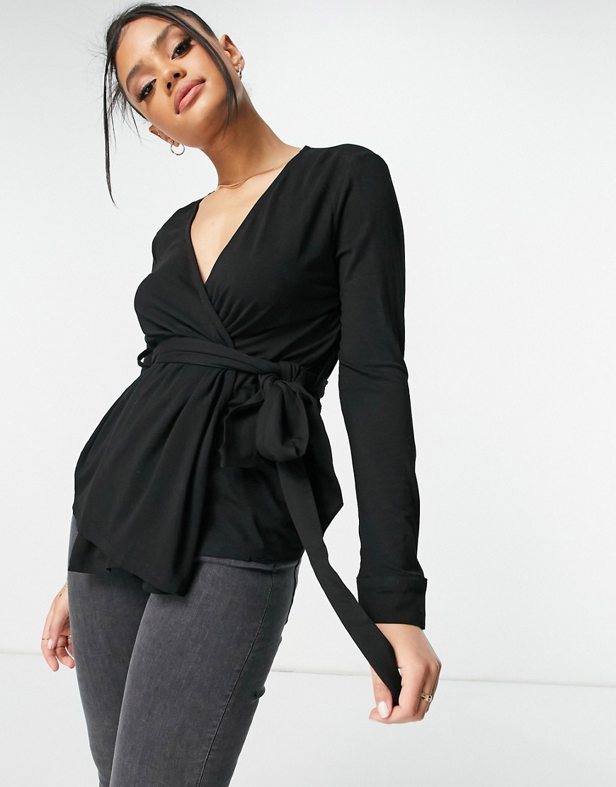 Na-kd Belted Wrap Top In Black