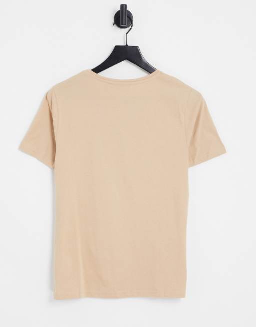NA-KD – Beżowy bawełniany T-shirt oversize z logo – BEIGE, 3 z 4