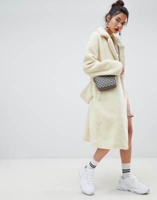 white longline teddy coat