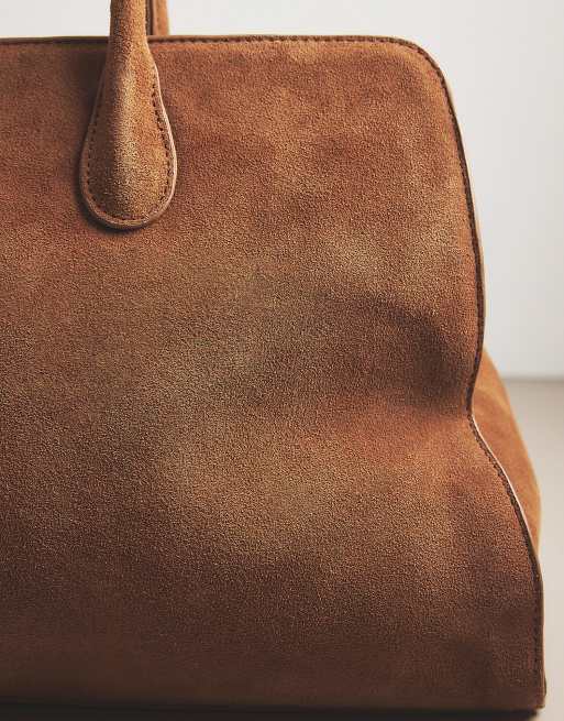 NA-KD Big suede tote bag in tan, 4 of 5
