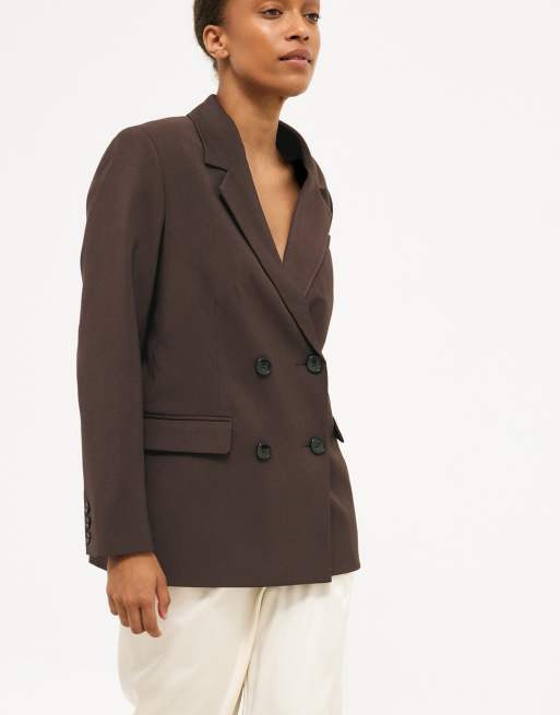 NA-KD blazer oversize croisé à double boutonnage marron foncé, 2 de 5