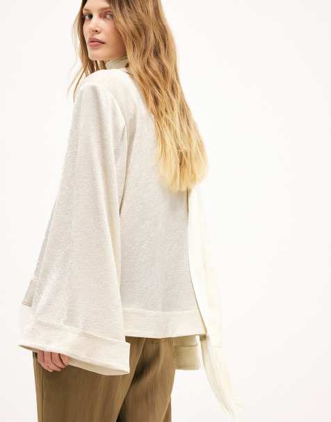 NA-KD blouse à manches larges effet froissé couleur crème - view 1