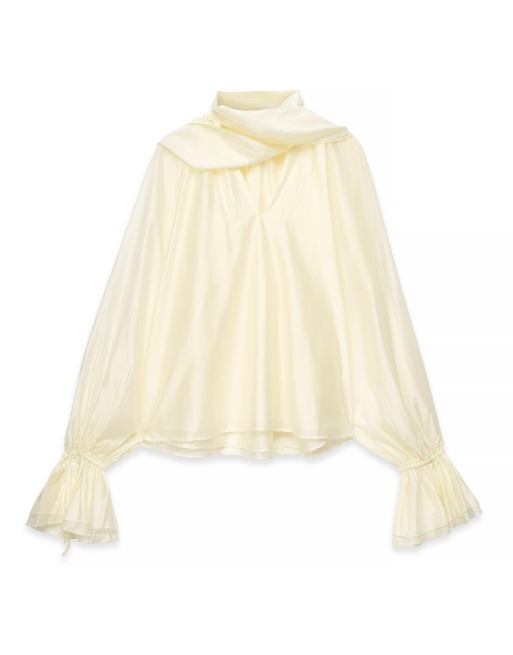 NA-KD blouse à volants avec détail écharpe crème, 4 de 5