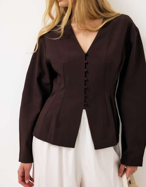 NA-KD blouse ajustée boutonnée sur le devant marron - view 1
