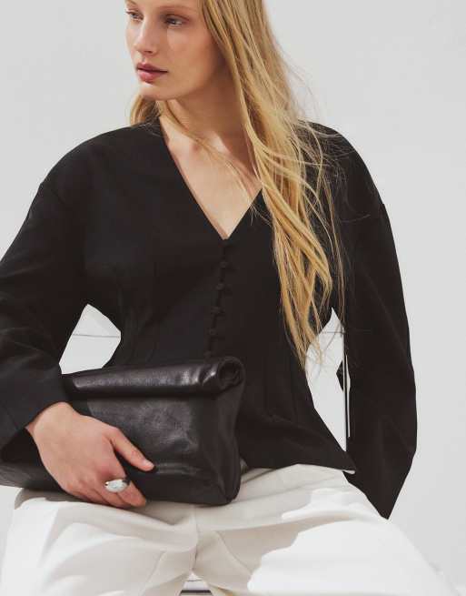 NA-KD - Blouse ajustée et boutonnée - Noir, 3 de 5