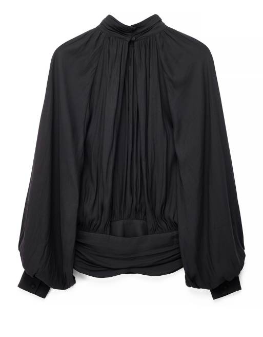 NA-KD Bluse mit Ballonärmeln und Rückenausschnitt in Schwarz, 5 von 5