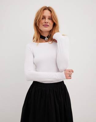 NA-KD NA-KD boat neck long sleeve top in white