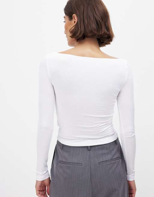 NA-KD Boat neck long sleeve top in white, 2 of 5
