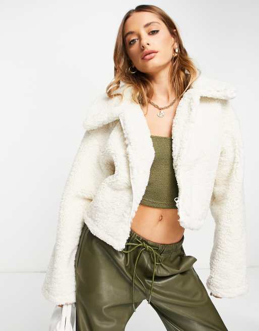 NA-KD bonded teddy short jacket in white