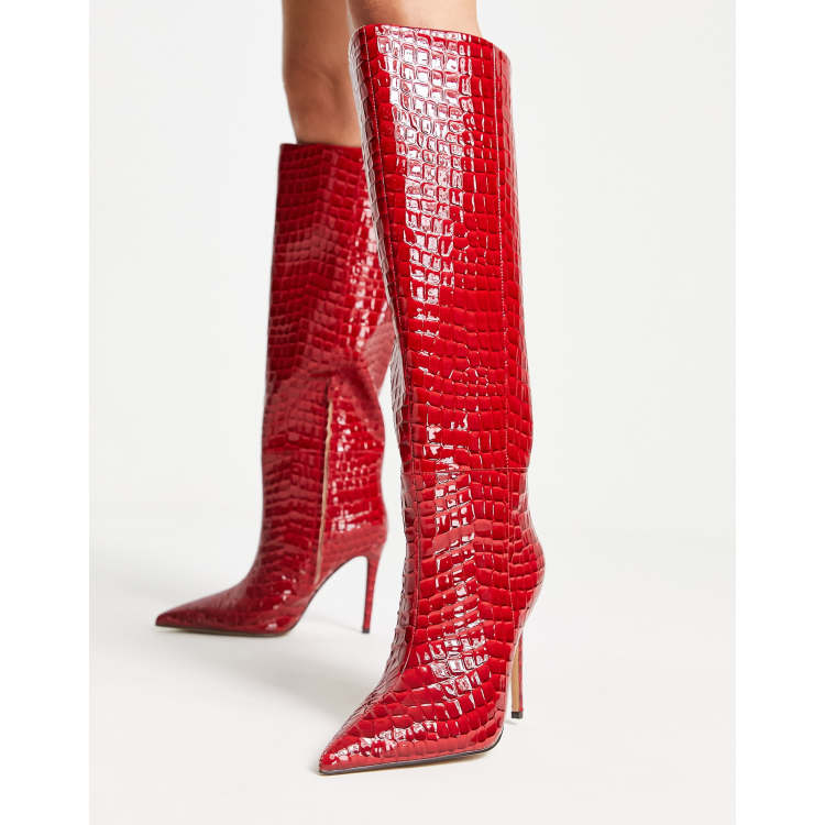 NA KD Bottes montantes effet croco talon aiguille Rouge ASOS