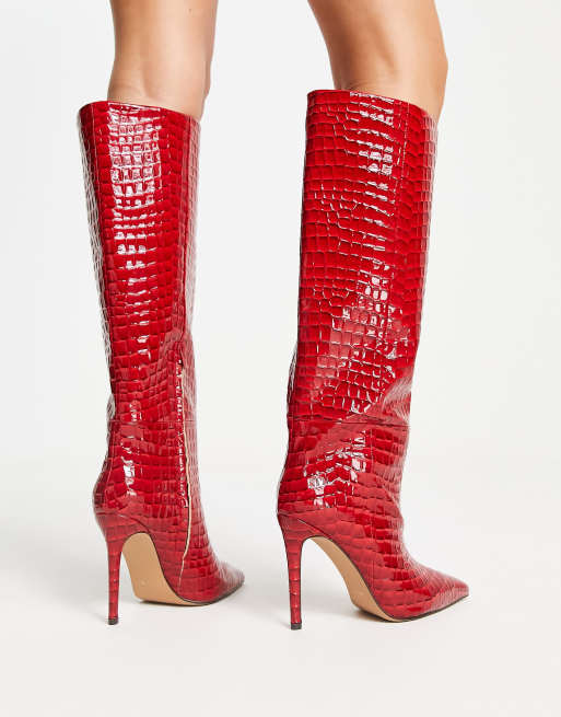 NA KD Bottes montantes effet croco a talon aiguille Rouge ASOS