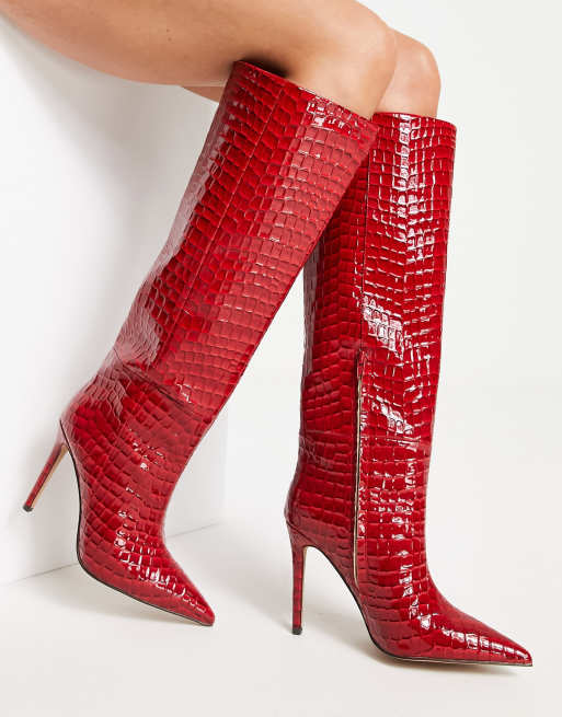 NA KD Bottes montantes effet croco talon aiguille Rouge ASOS