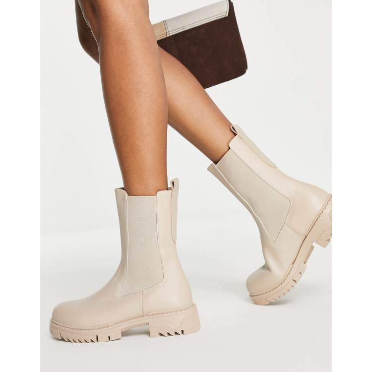 NA KD Bottines en cuir semelle chunky Beige ASOS