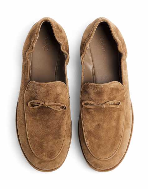 NA-KD Bow detail suede loafers in tan - view 1