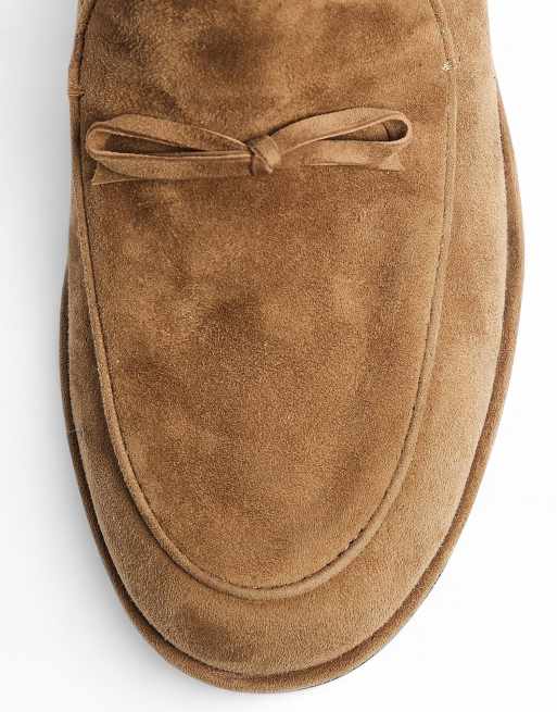 NA-KD Bow detail suede loafers in tan, 4 of 5