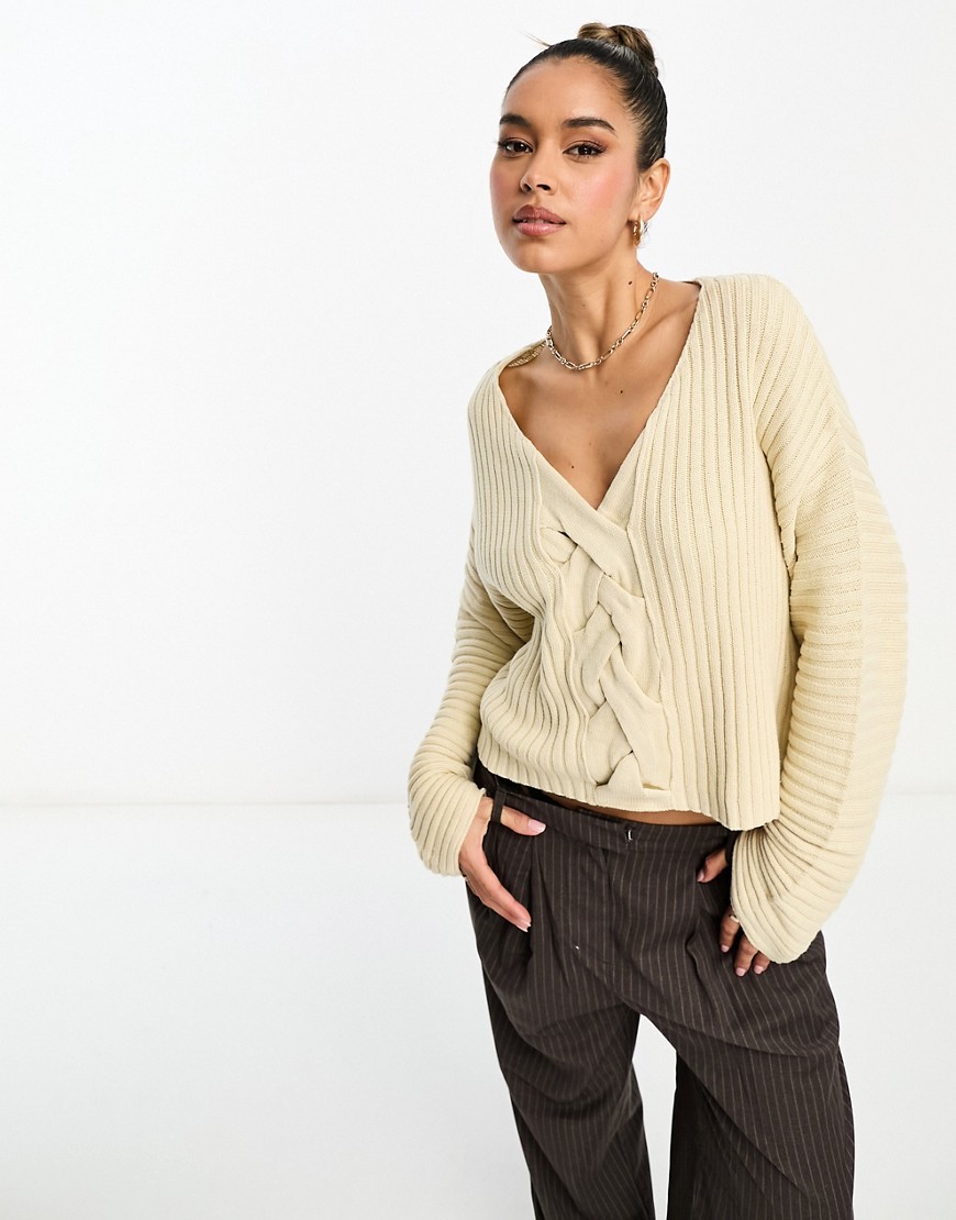 braided knitted sweater in beige-Neutral