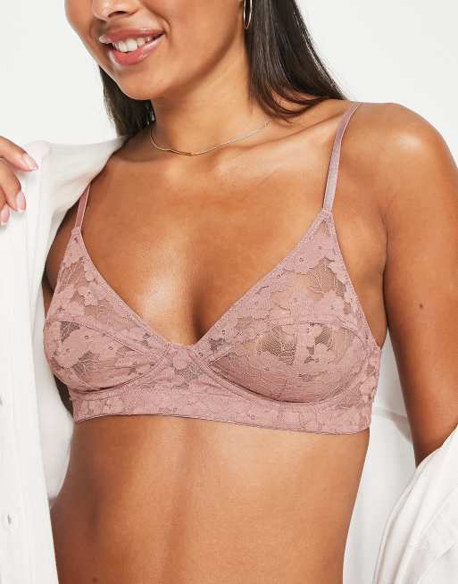 NA-KD - Brassière rosa polvere in pizzo senza ferretto