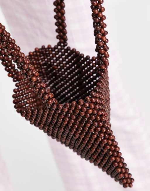NA-KD – Brązowa torebka z drewnianych koralików, 3 z 4