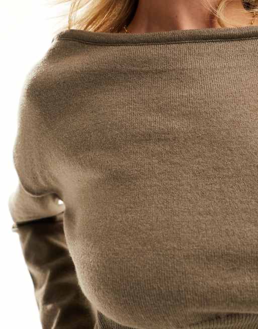 NA-KD – Brązowy sweter z dekoltem w łódkę, część zestawu, 3 z 4