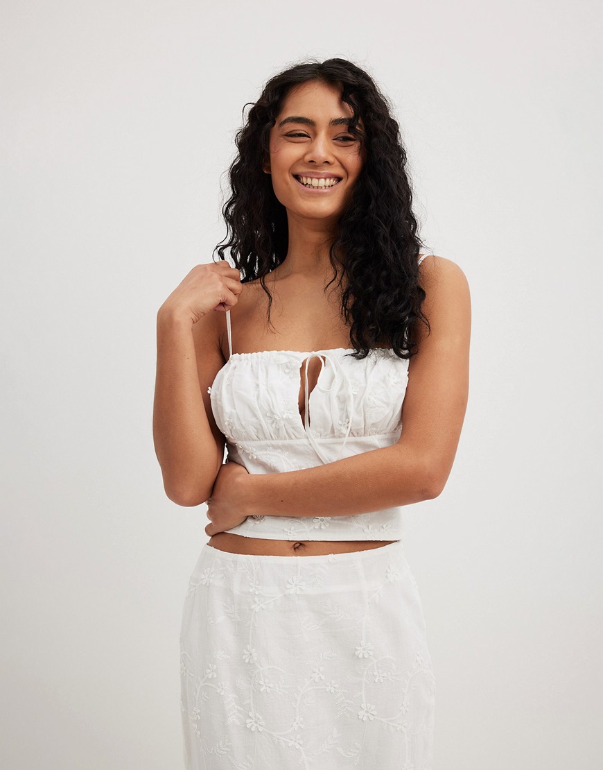 NA-KD broderie anglaise cami top in white