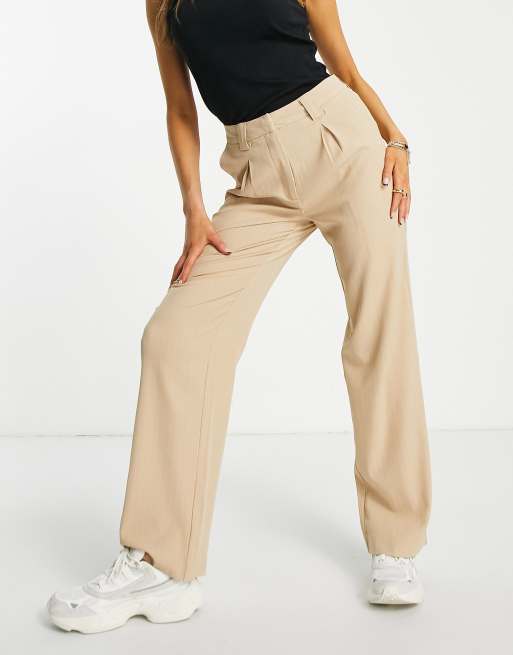 NA-KD - Broek met wijde pijpen en krijtstreep in beige