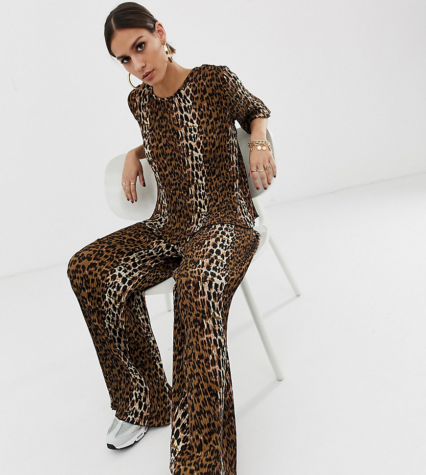 Na-kd – Bruna plisserade byxor med leopardmönster, del av set-Flerfärgad