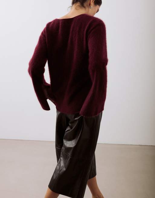 NA-KD Brushed wool knitted sweater in burgundy, 2 of 5