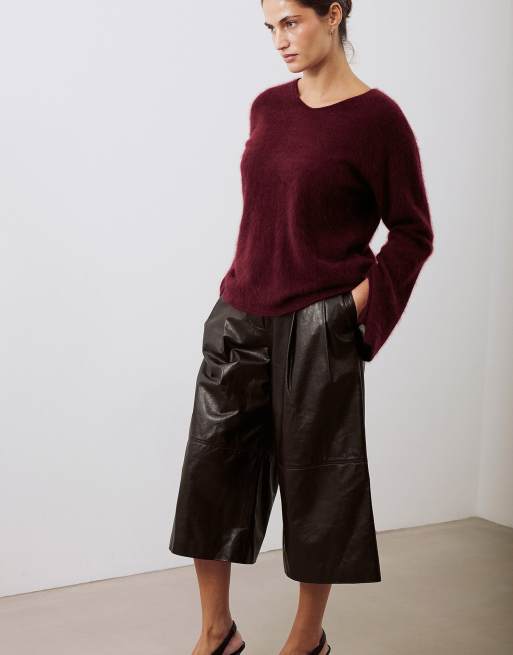 NA-KD Brushed wool knitted sweater in burgundy, 3 of 5