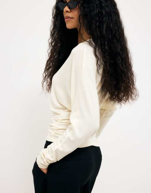 NA-KD Button detail long sleeve cardigan in offwhite, 2 of 5
