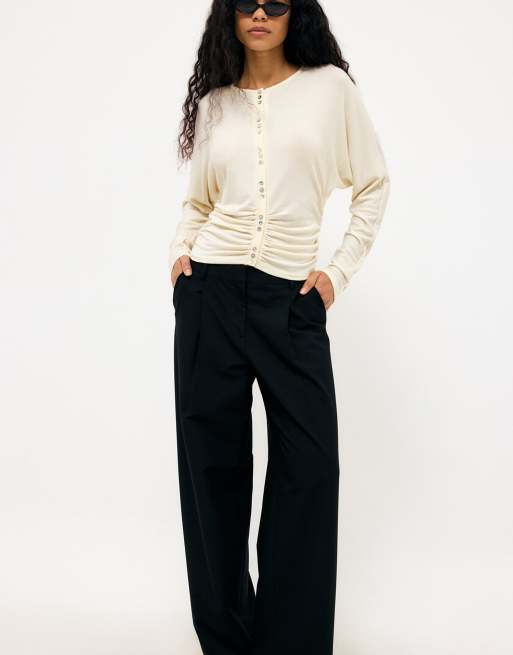 NA-KD Button detail long sleeve cardigan in offwhite, 3 of 5
