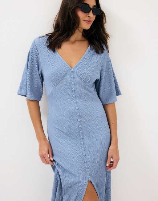NA-KD Button detail midi dress in blue, 3 of 5