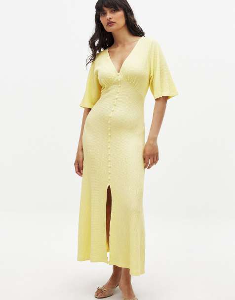NA-KD Button detail midi dress in light yellow - view 1