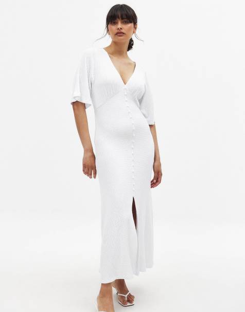 NA-KD Button detail midi dress in white - view 1
