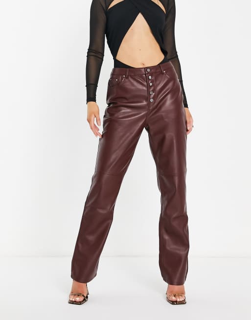 Hit Your Mark Burgundy Vegan Leather Straight Leg Pants